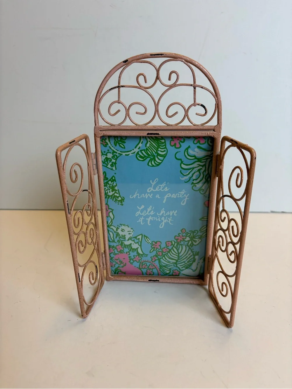 Lily Pulitzer-Let’s Have a Party-Print -Pink -Metal Arched Open Doors VTG Frame